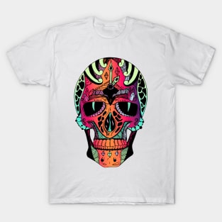 Blue Red Blend Time Skull T-Shirt